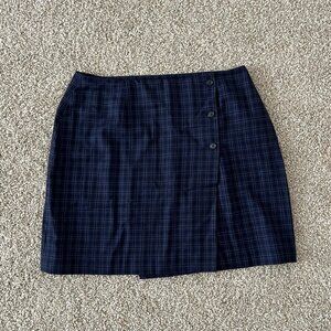 90s Blue Plaid Wool Mini Skirt Academia International Concepts Vintage Size L